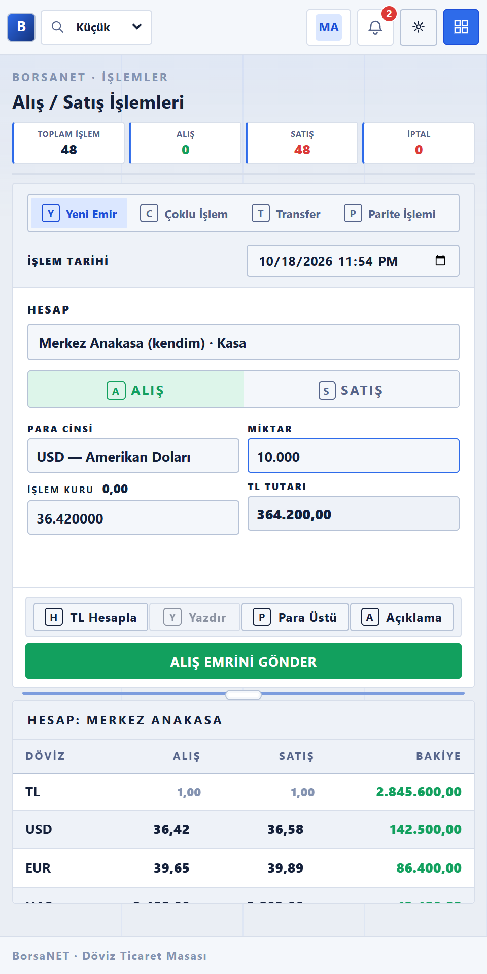 BorsaNET Mobil Al-Sat ve Cari Bakiye
